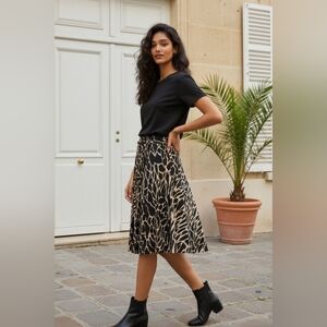 Boston Proper Silk Animal Print Skirt